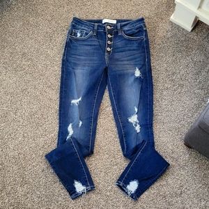 Kancan High rise, button fly distressed skinny jeans